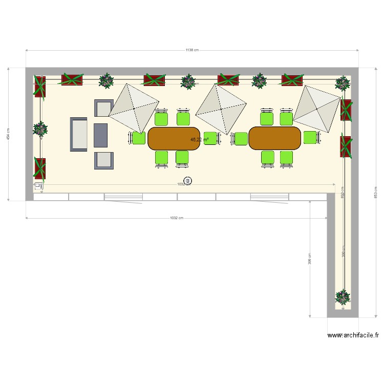 Terrasse niveau 3. Plan de 1 pièce et 46 m2