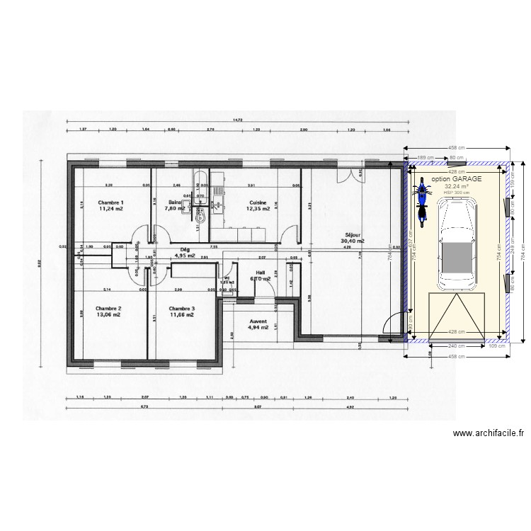 BELLEGARDE 3-98 Option garage. Plan de 1 pièce et 32 m2