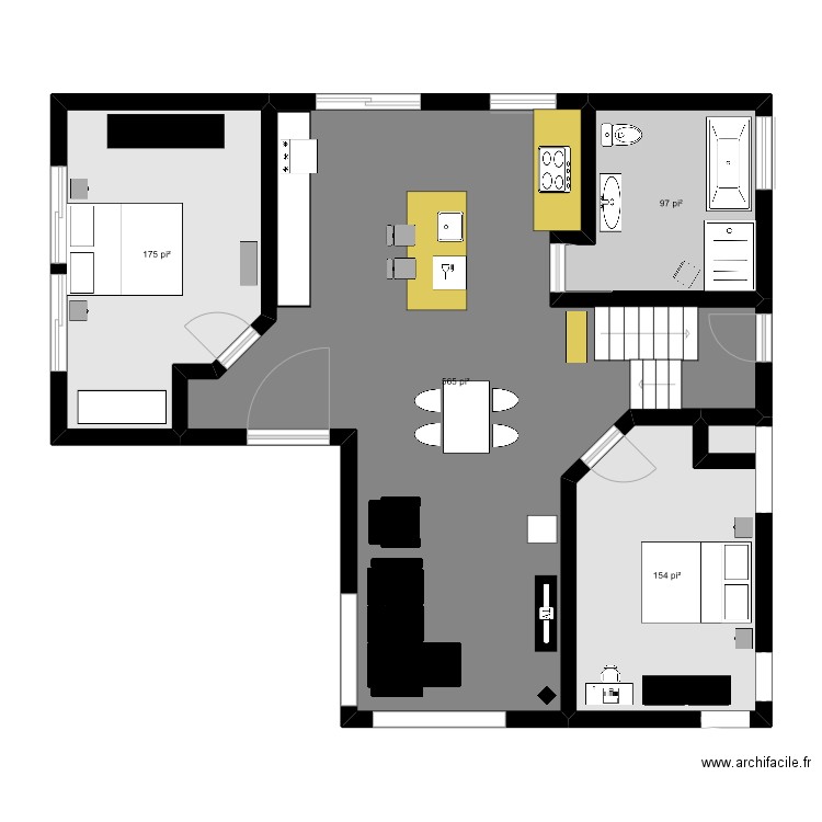 etage. Plan de 4 pièces et 92 m2