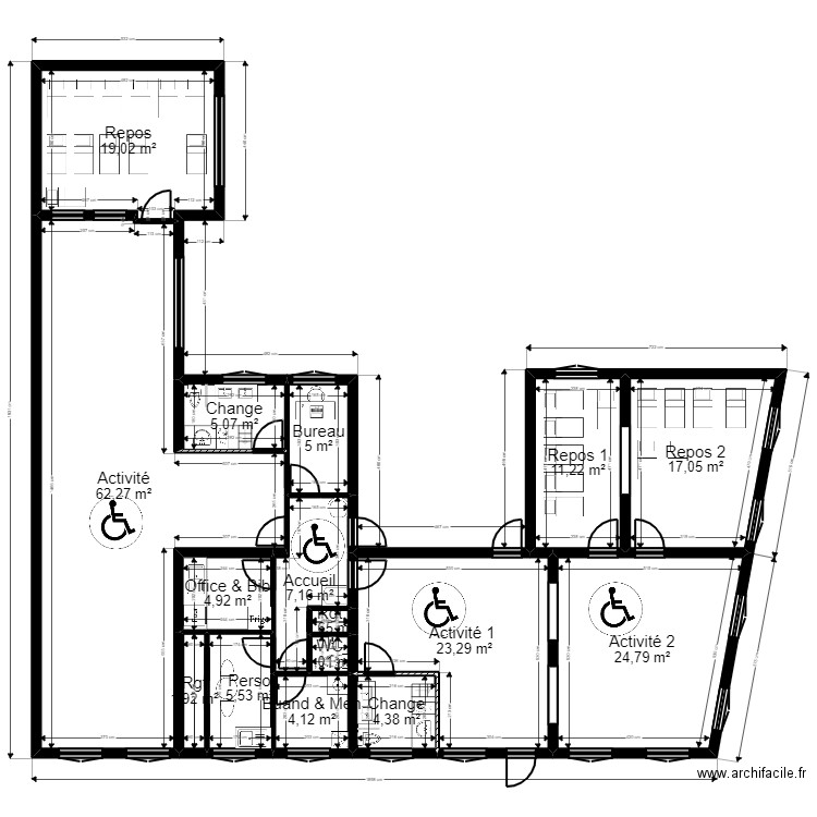 Versailles projet Jordan V 2 creches ArL 081222_1. Plan de 16 pièces et 197 m2