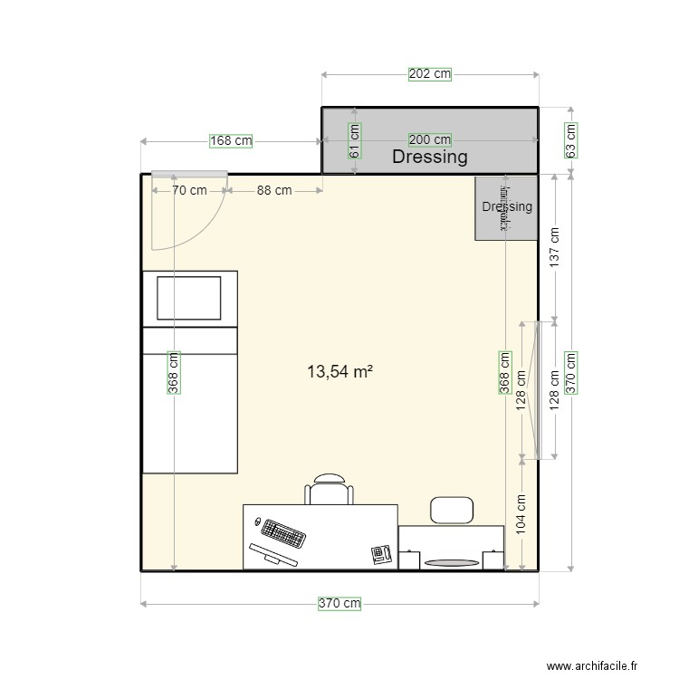 Bureau V1. Plan de 2 pièces et 15 m2