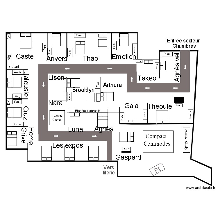 plan secteur chambre. Plan de 0 pièce et 0 m2