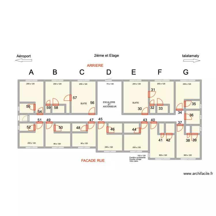 Ouvertures portes 2i&egrave;me ETAGE. Plan de 