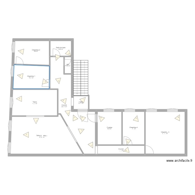 21_GAMBETTA_EXISTANT_REPERES. Plan de 12 pièces et 135 m2