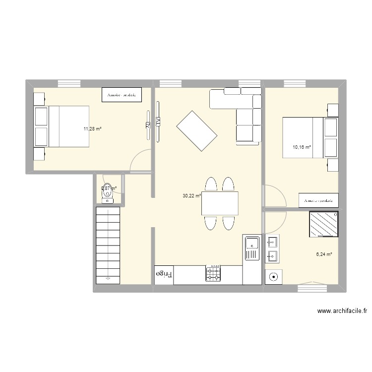 plan Après travaux F3 Etage Triguères  . Plan de 5 pièces et 59 m2