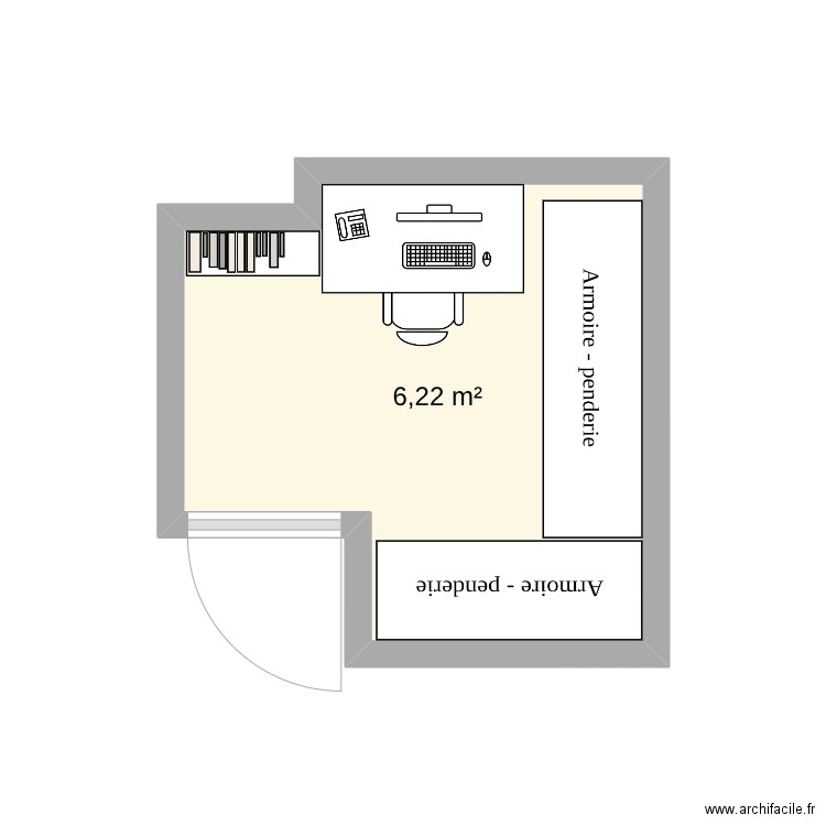 bureau. Plan de 1 pièce et 6 m2