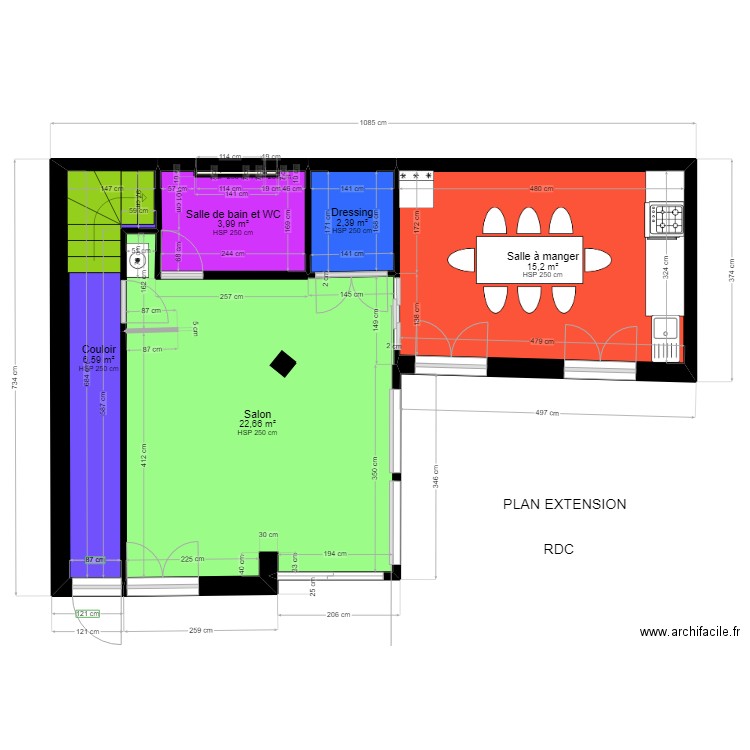 RDC FINAL AVEC COULOIR MEUBLE 1. Plan de 7 pièces et 51 m2