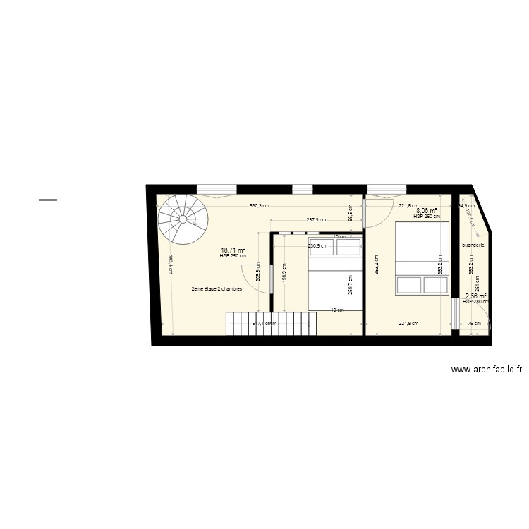 pavillon 2eme étage 30. Plan de 3 pièces et 29 m2