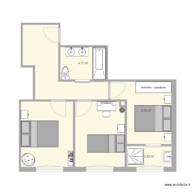 chambre avec douche version 2 verriere porte coulissante. Plan de 0 pièce et 0 m2