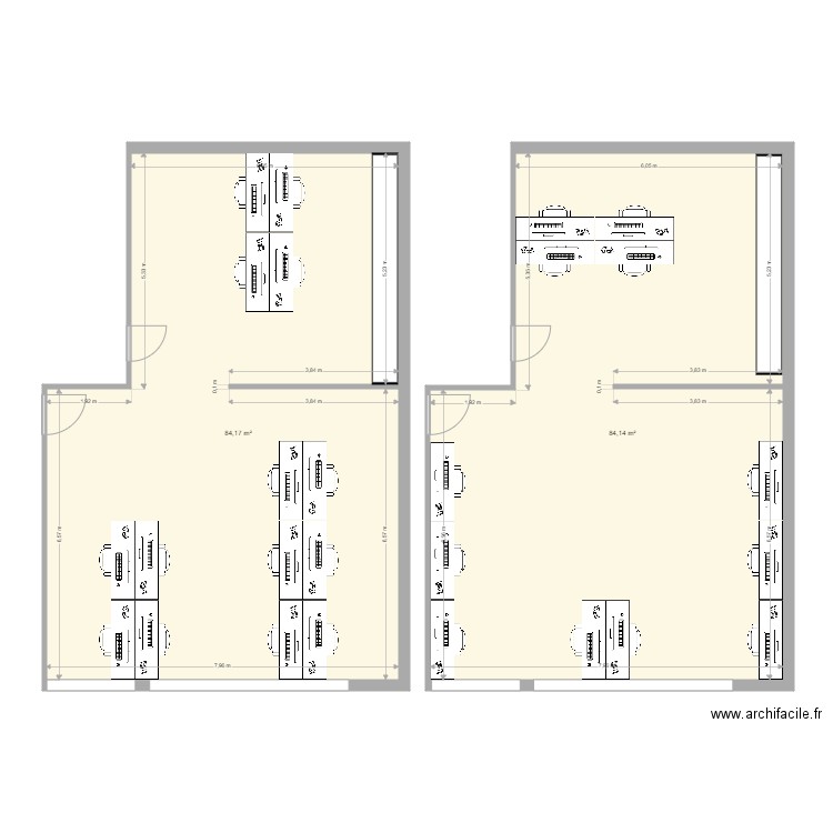 Aménagement  CTE72 scénario 2. Plan de 2 pièces et 168 m2