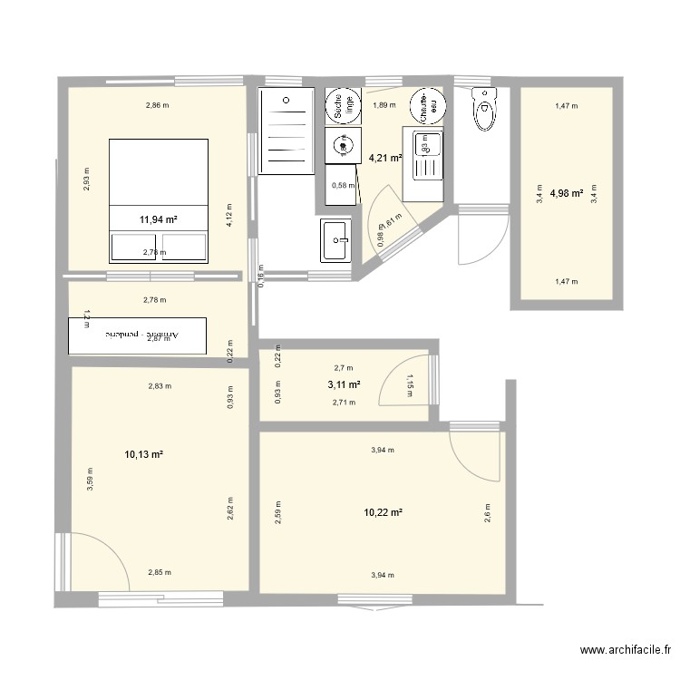 plan 1. Plan de 6 pièces et 45 m2