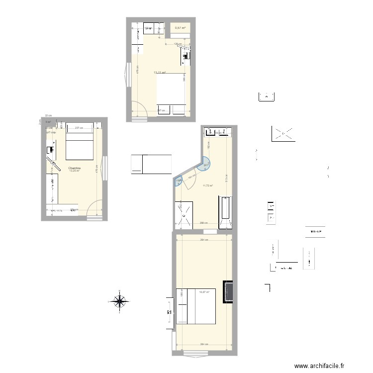 suite parentale. Plan de 2 pièces et 28 m2