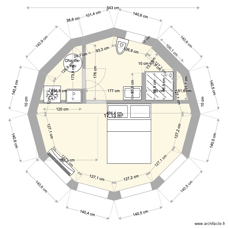 Module Paradis. Plan de 1 pièce et 17 m2