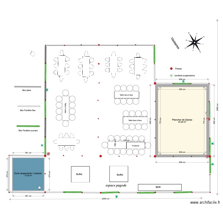 Chapiteaux Patrick et Chantal. Plan de 2 pièces et 57 m2