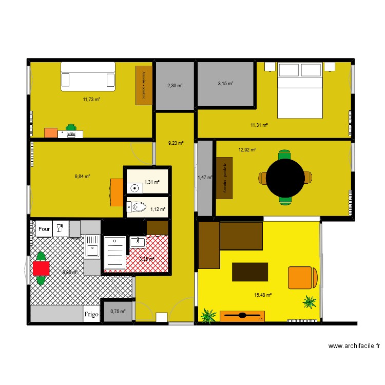 APPARTEMENT . Plan de 15 pièces et 94 m2