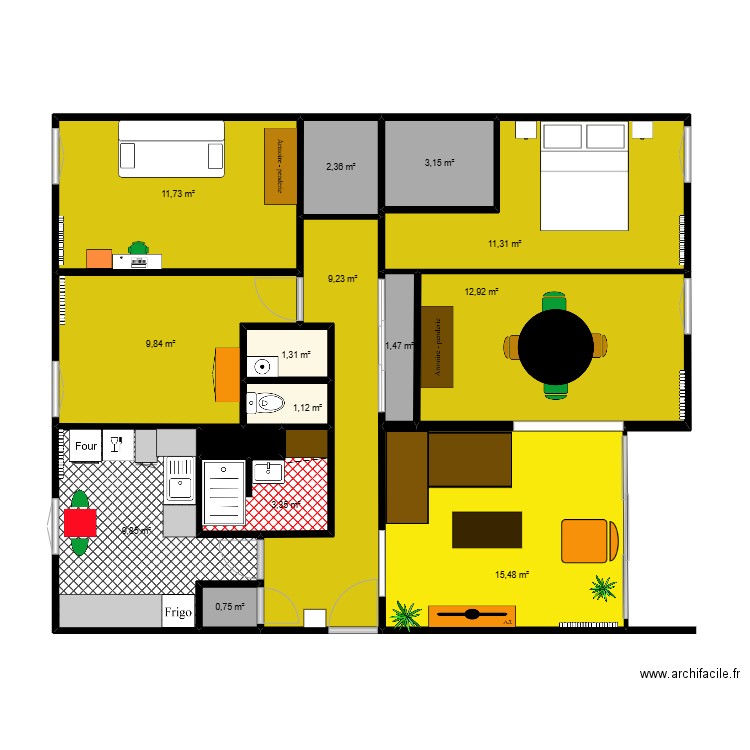 APPARTEMENT . Plan de 15 pièces et 98 m2