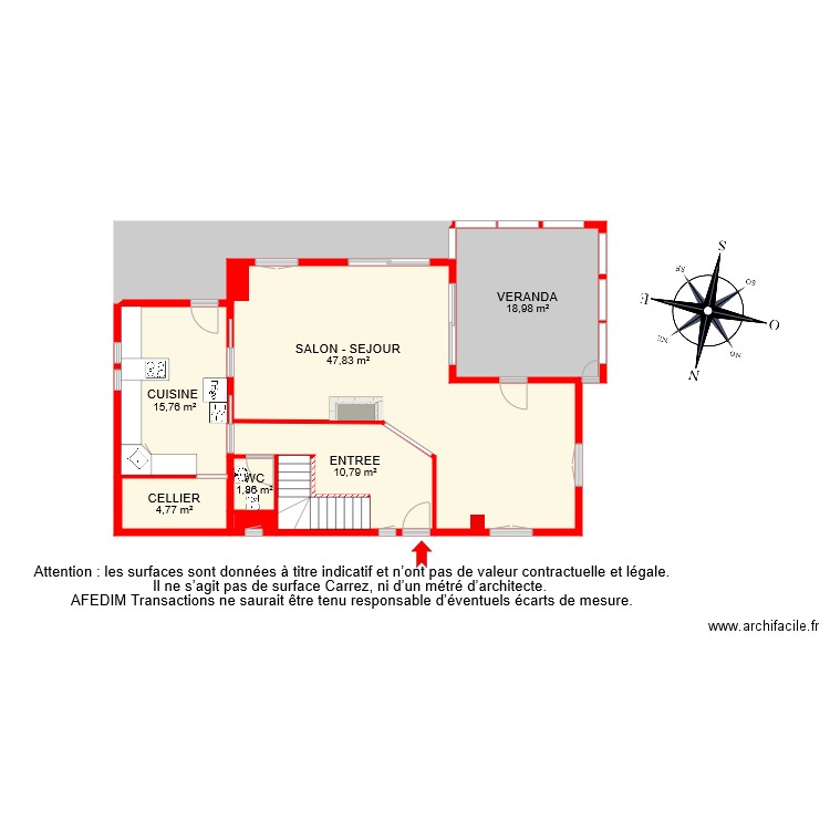 bi 7703 RDC. Plan de 9 pièces et 117 m2