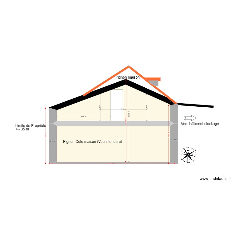 Pignon SUD (Permis de construire). Plan de 2 pièces et 30 m2