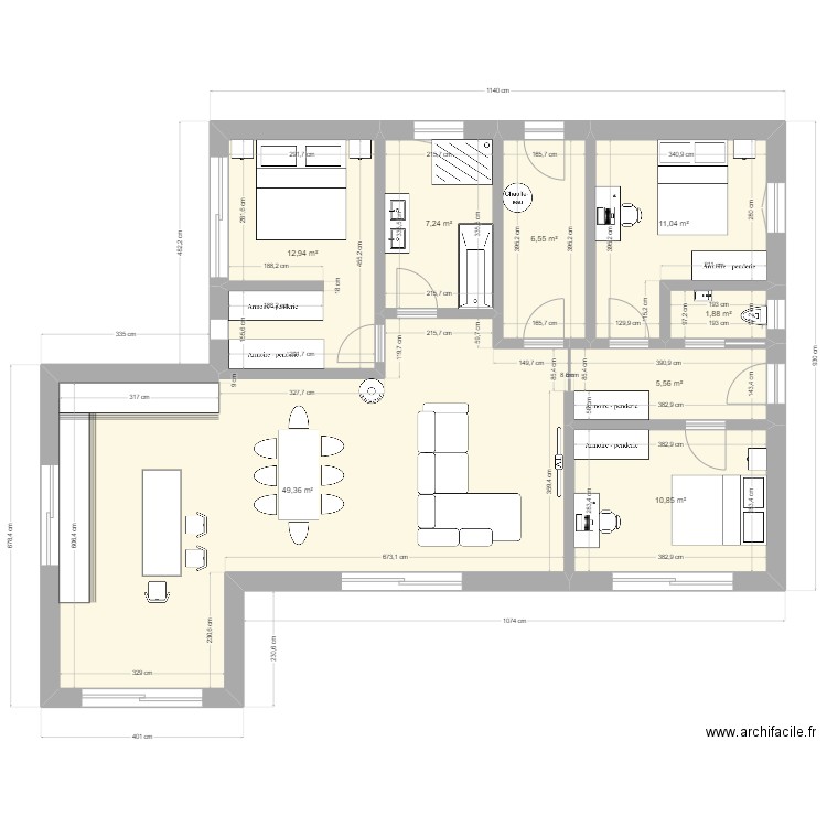 maison V2. Plan de 8 pièces et 105 m2