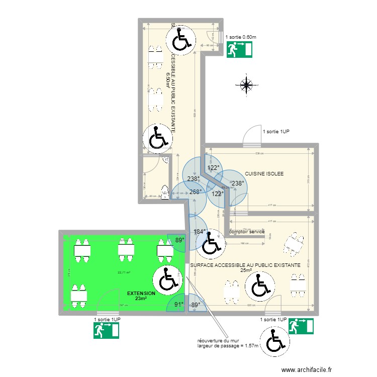 DEDHOU CREPERIE. Plan de 3 pièces et 95 m2