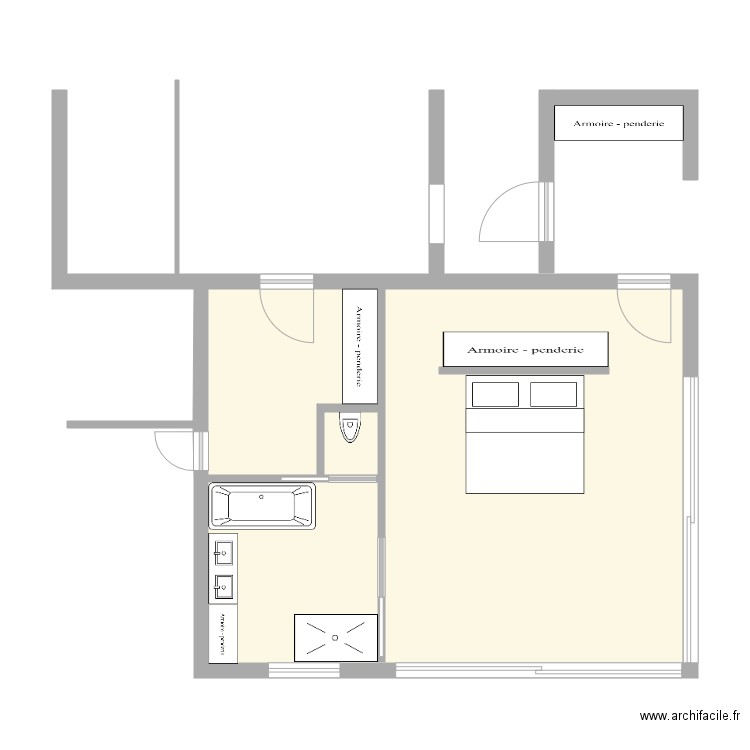 Chambre 5 V2. Plan de 2 pièces et 49 m2