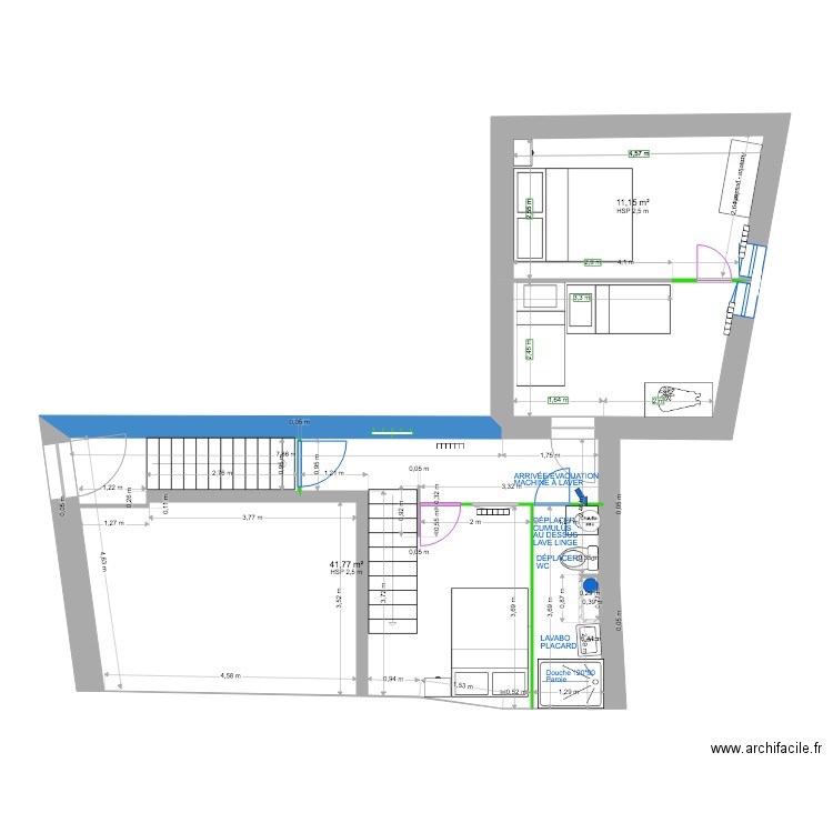 1 ER ÉTAGE MODIF EAU EVACUATION. Plan de 2 pièces et 53 m2