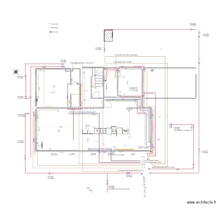 APRES rdc maison Thomery 2 sdd circuit élect détaillé. Plan de 0 pièce et 0 m2