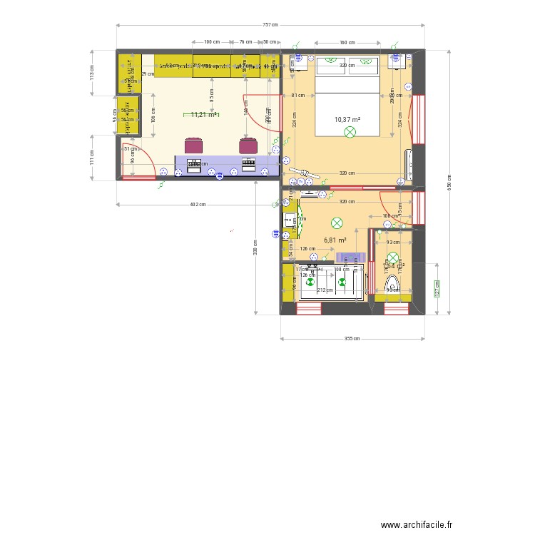 agrandissement 2. Plan de 4 pièces et 30 m2