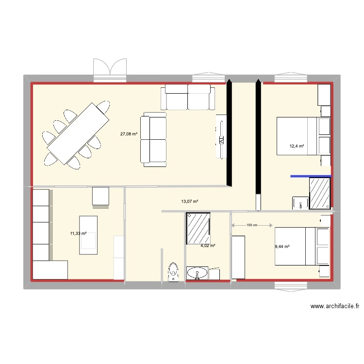 bourbon-1.2. Plan de 6 pièces et 77 m2