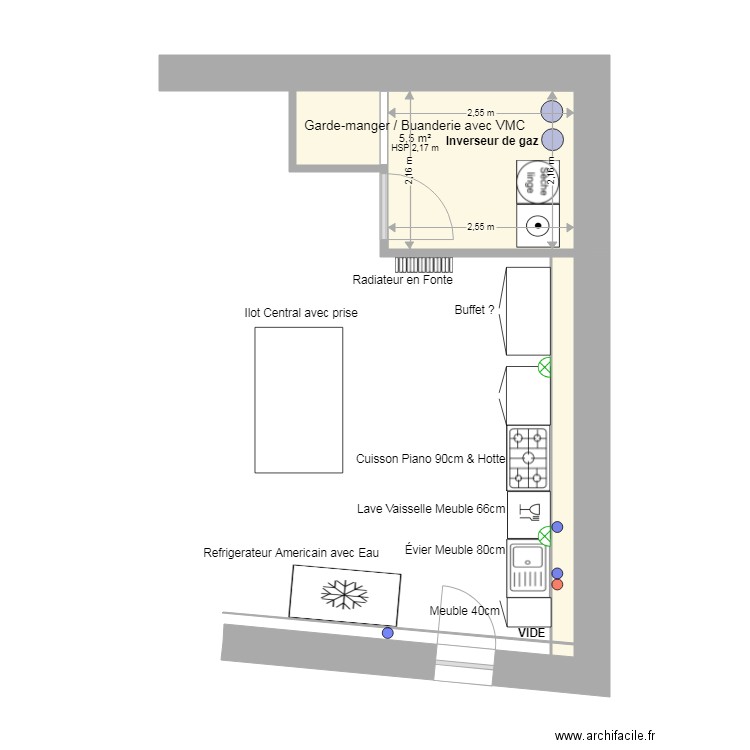 Nébias - Cuisine Plan. Plan de 4 pièces et 8 m2