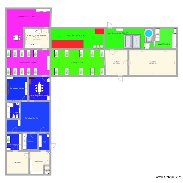 crèche . Plan de 21 pièces et 366 m2