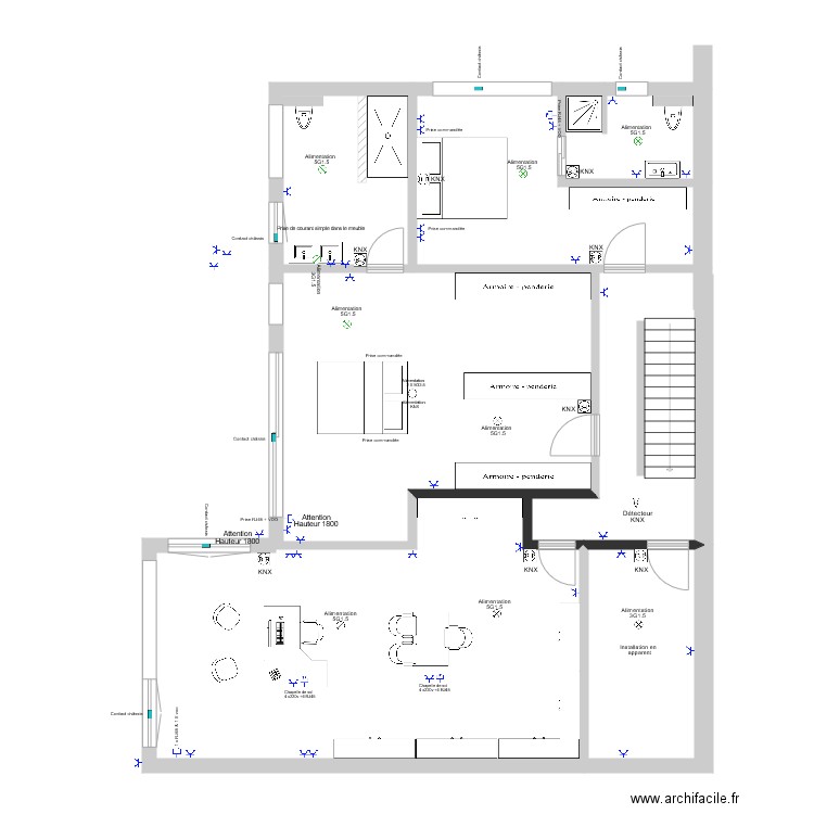 Installation éclairages rez de chaussée. Plan de 0 pièce et 0 m2