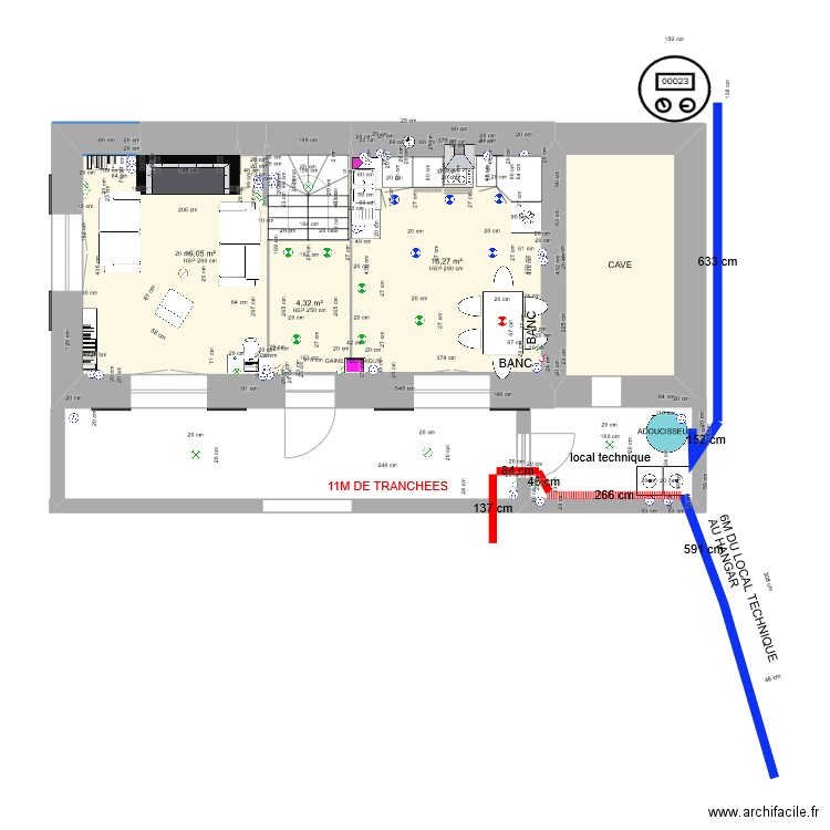 MAISON RDC PLAN ELEC. Plan de 5 pièces et 61 m2