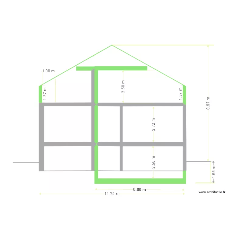coupe facade. Plan de 
