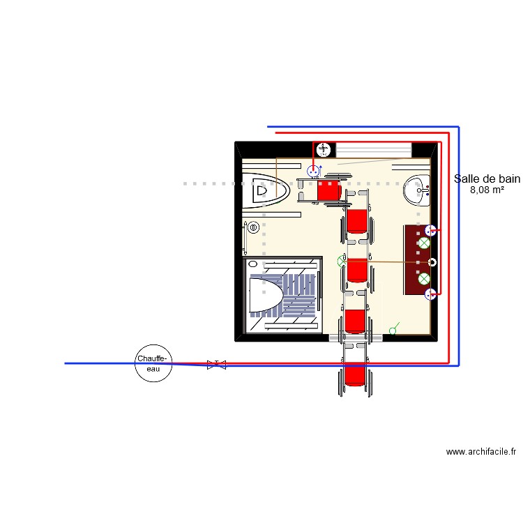 aménagement salle de bain 3.3. Plan de 1 pièce et 8 m2