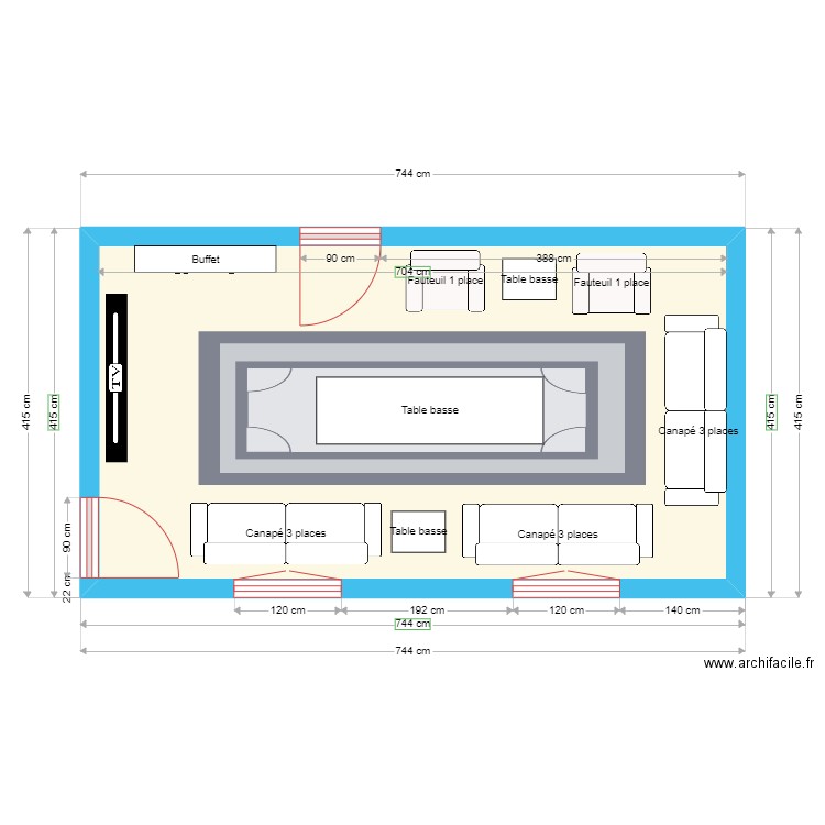 Salon version 1. Plan de 1 pièce et 26 m2