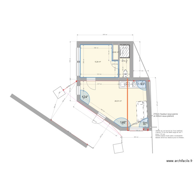 St Jean d'Illac Studio nu 3. Plan de 4 pièces et 33 m2