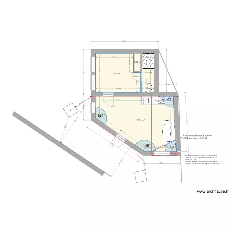 St Jean d'Illac Studio nu 3. Plan de 