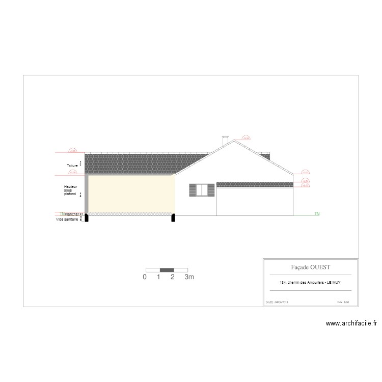 plan de coupe facade ouest. Plan de 0 pièce et 0 m2