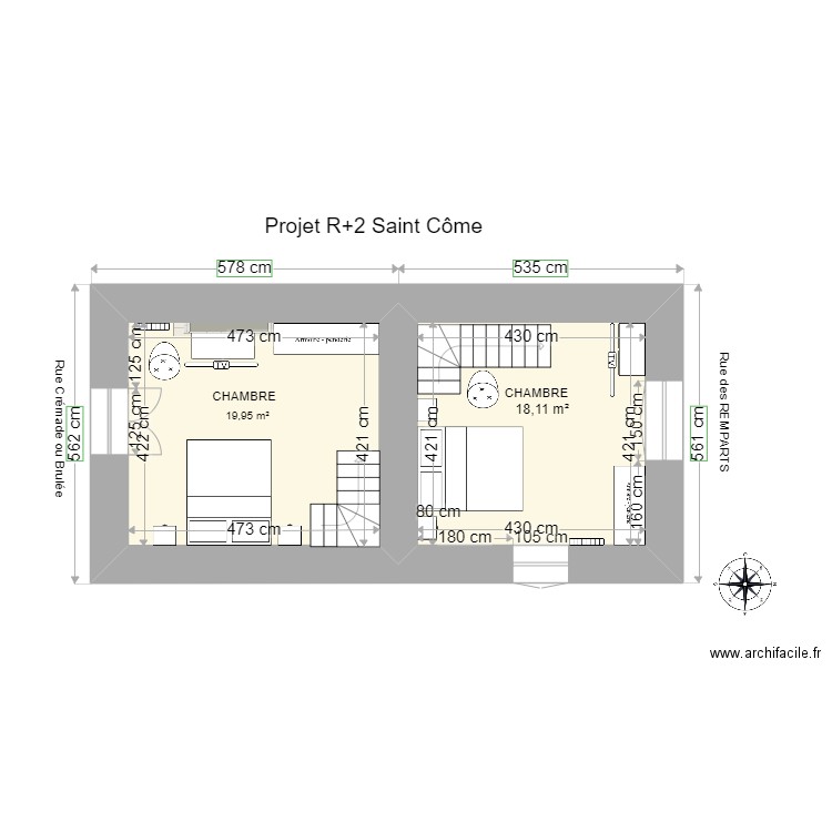 Projet R+2 Saint Côme bis. Plan de 2 pièces et 38 m2