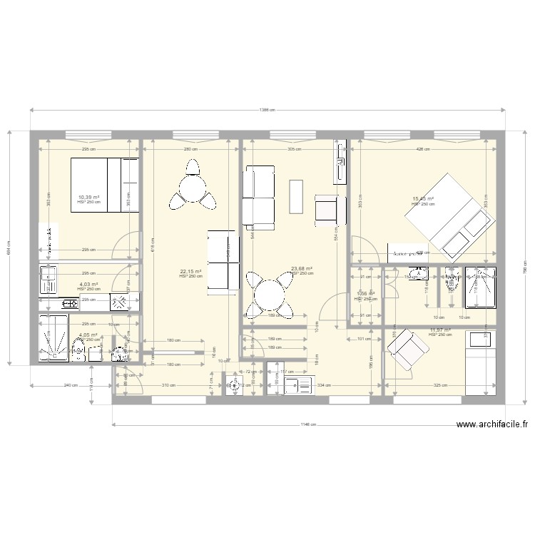 Ben Messaoud. Plan de 8 pièces et 93 m2