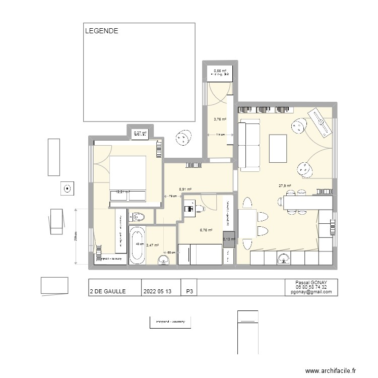 projet 3 de gaulle 2022 05 190004. Plan de 9 pièces et 61 m2