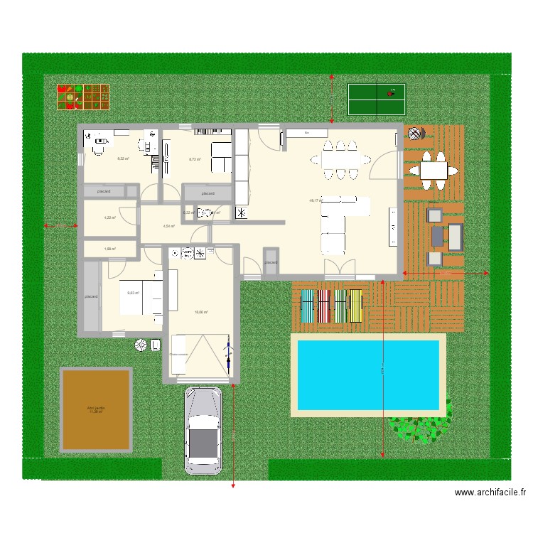 Maison. Plan de 16 pièces et 125 m2