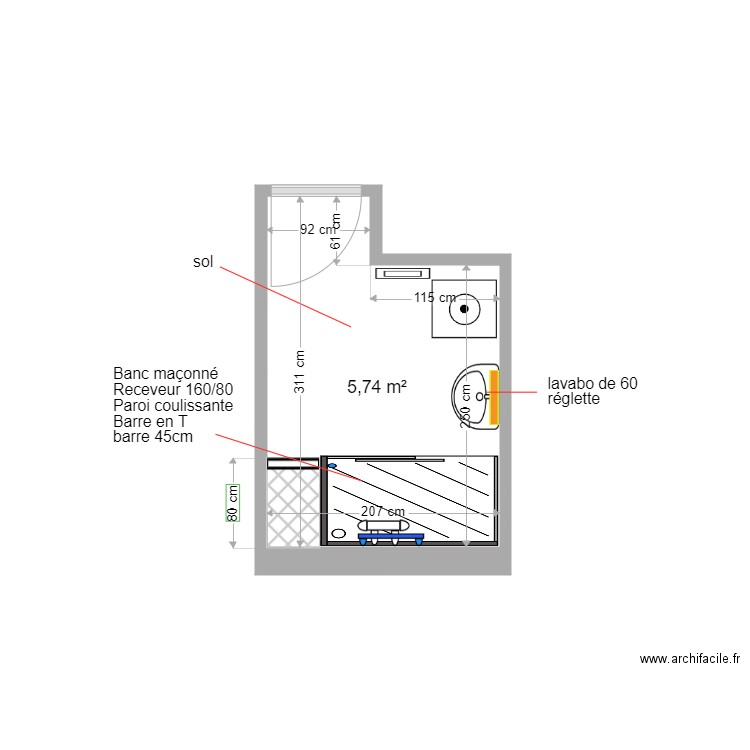 DUPUIS. Plan de 1 pièce et 6 m2