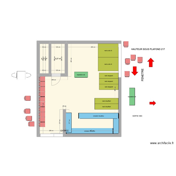 magasin village. Plan de 3 pièces et 54 m2