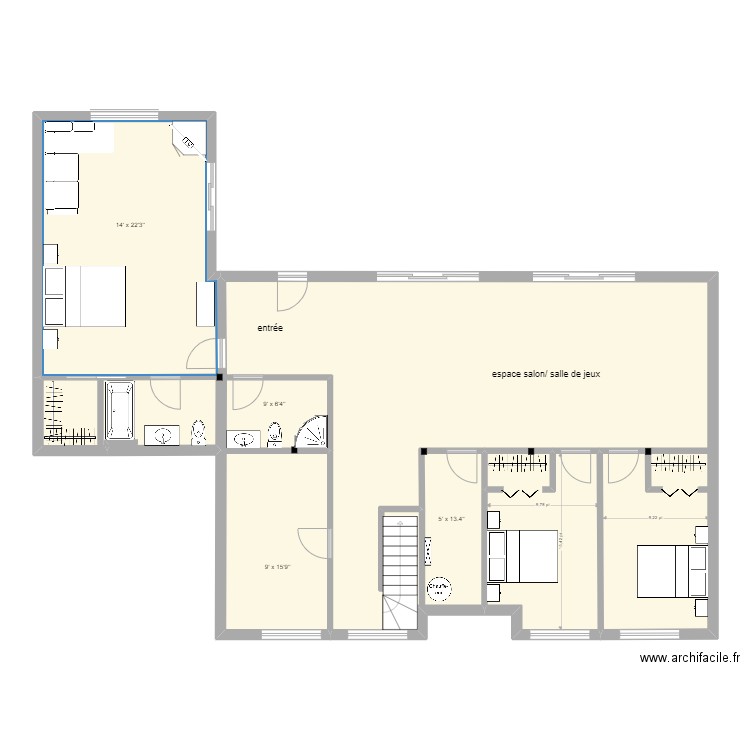 Sous sol 4 chambres. Plan de 4 pièces et 151 m2