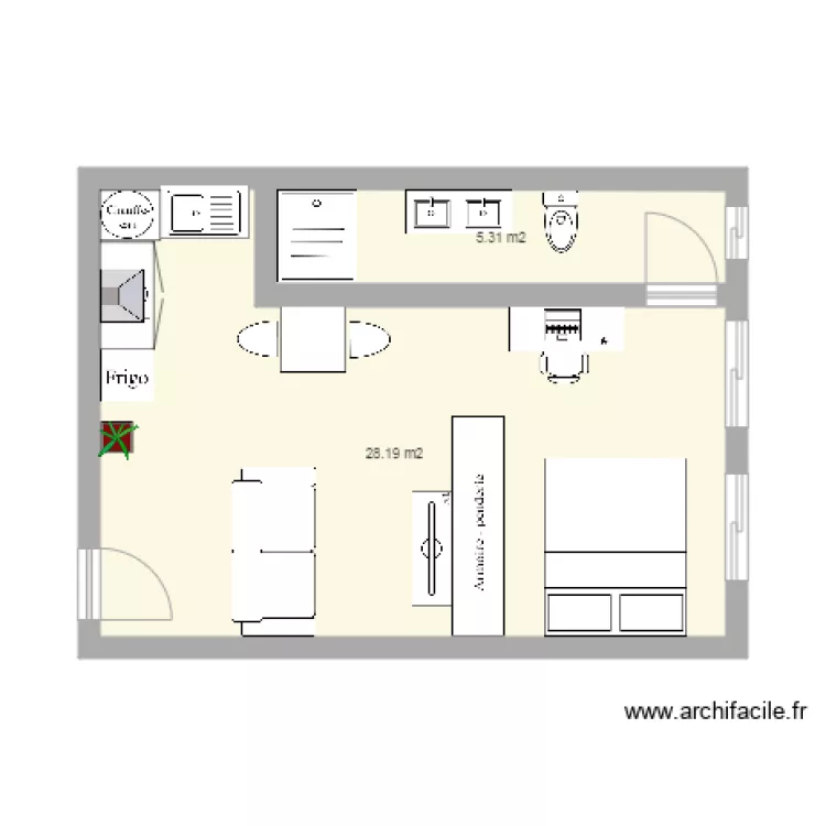 Appartement F1. Plan de 
