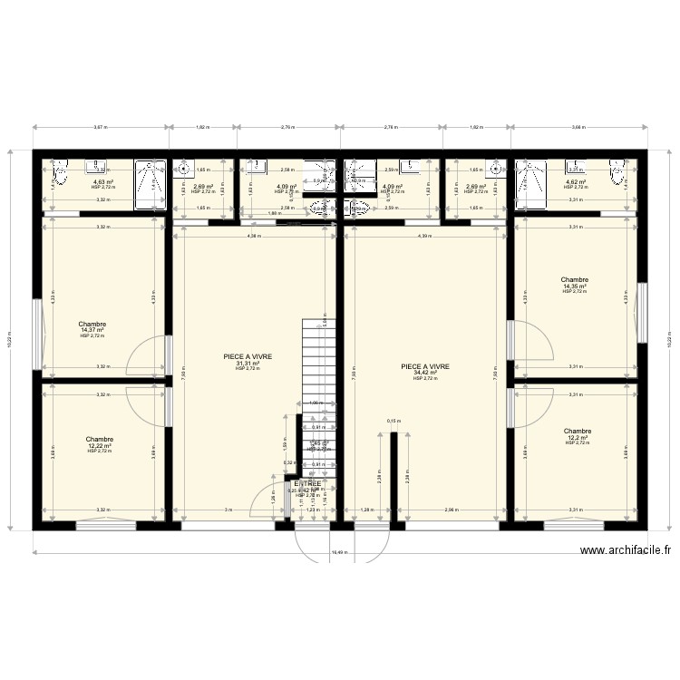 plan projet gites V6 RDC. Plan de 14 pièces et 145 m2