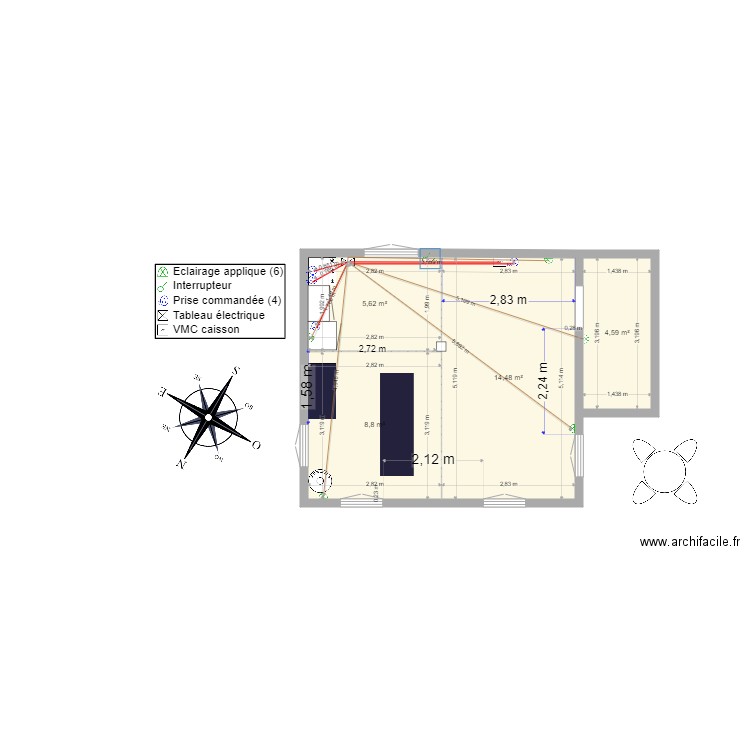 atelier pro electricité. Plan de 4 pièces et 33 m2