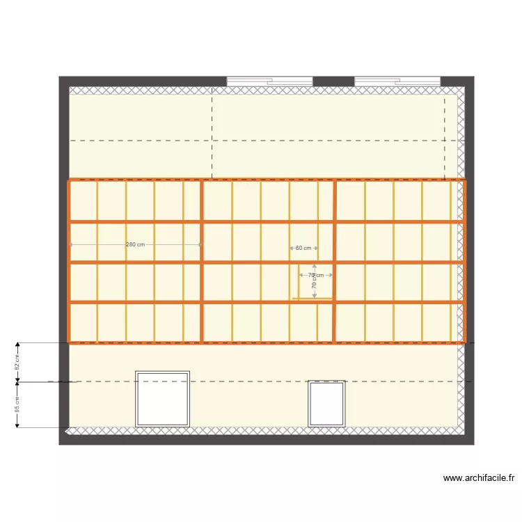 Appartement ETAGE charpente plafond. Plan de 